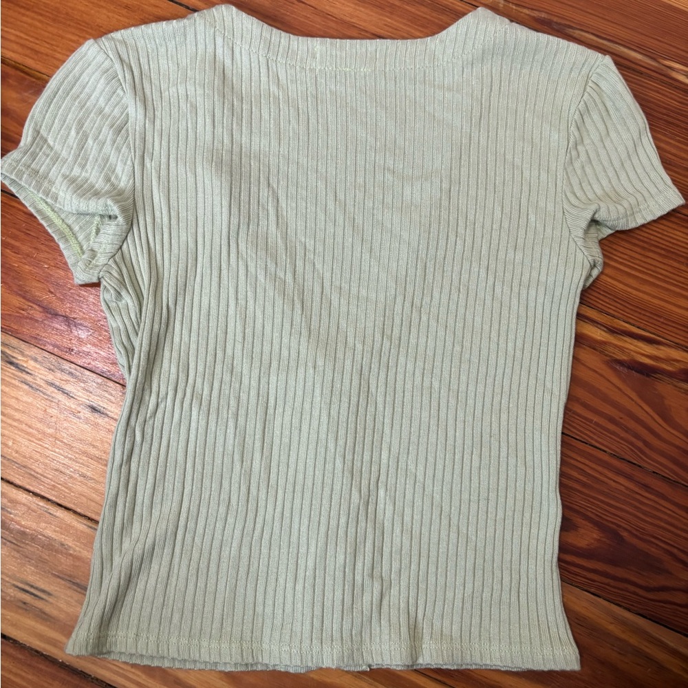 Reformation Green Ribbed Button-Down Blouse - Picture 3 of 6